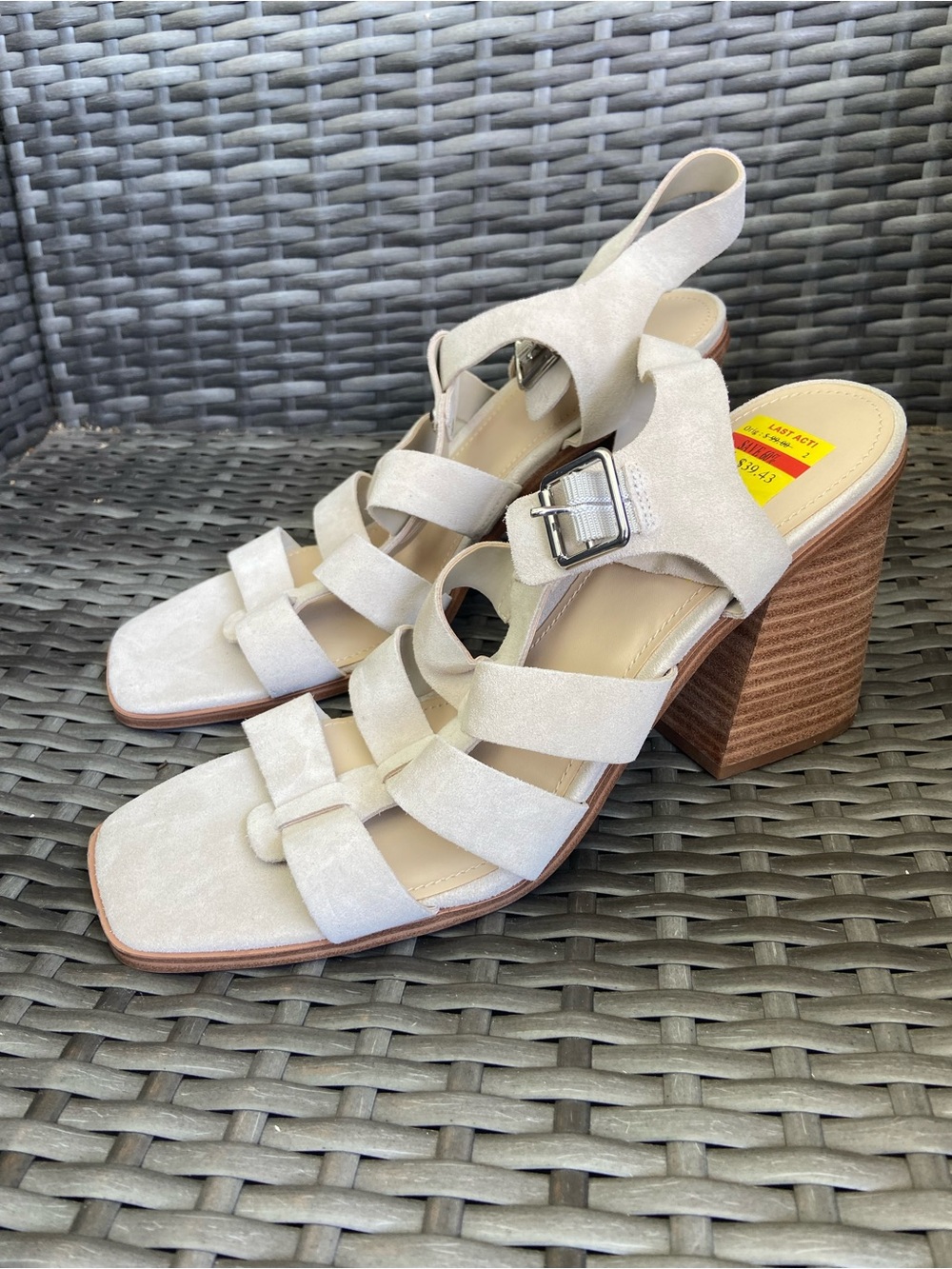 Marc Fisher Cream Strappy Block Heel Sandals